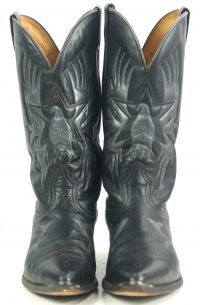 Boulet Black Leather Cowboy Western Boots American Eagles Stars Men