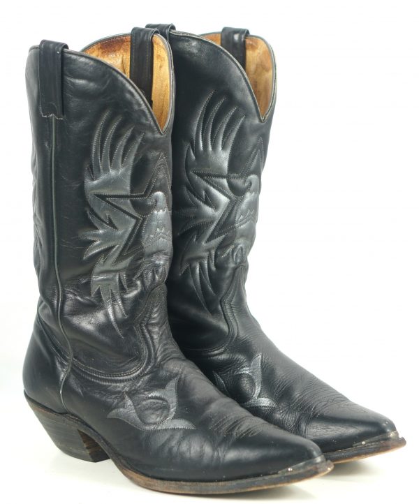 Boulet Black Leather Cowboy Western Boots American Eagles Stars Men