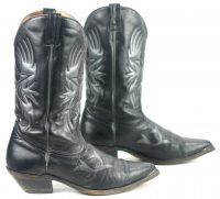 Boulet Black Leather Cowboy Western Boots American Eagles Stars Men