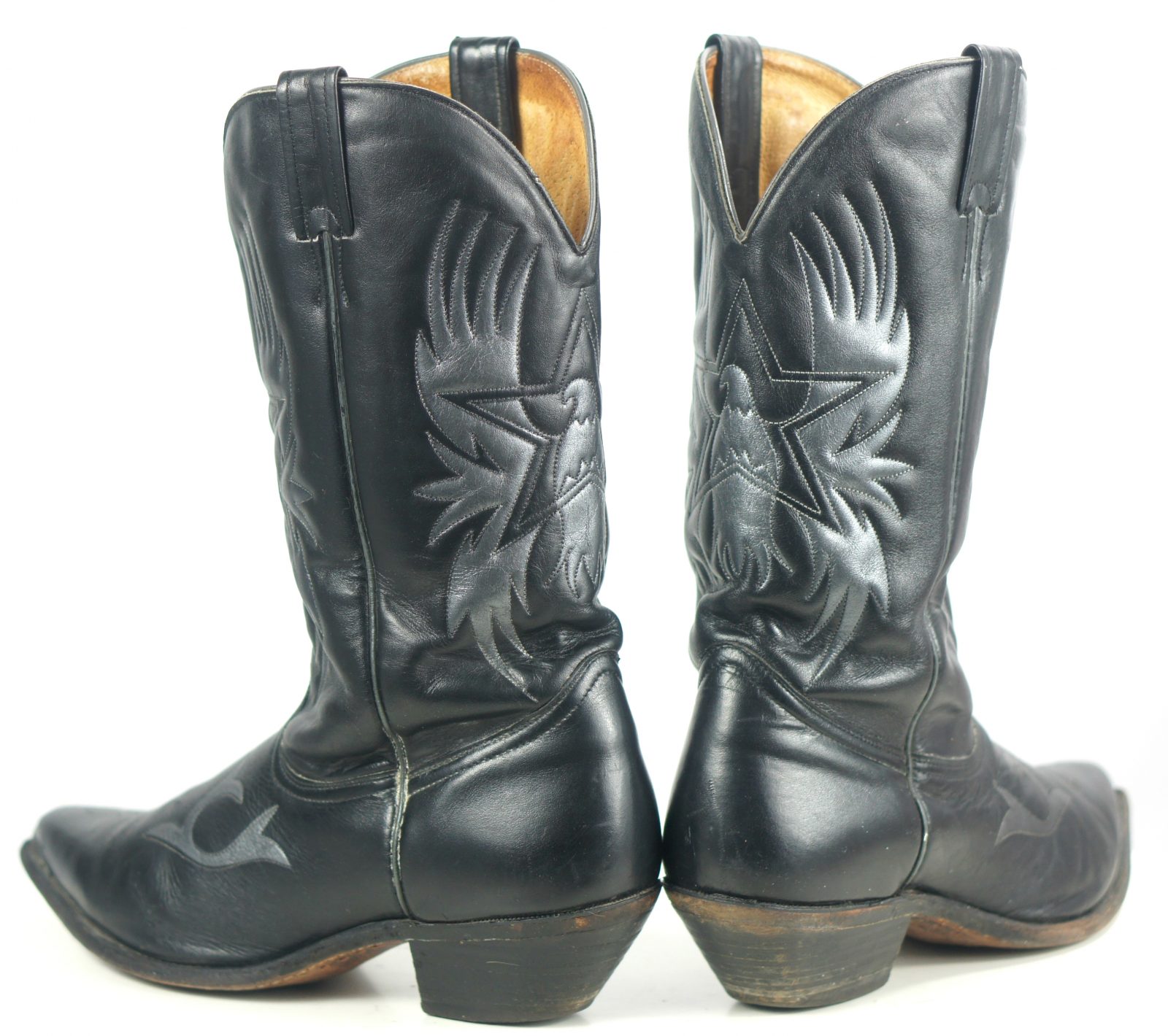 Boulet Black Leather Cowboy Western Boots American Eagles Stars Men