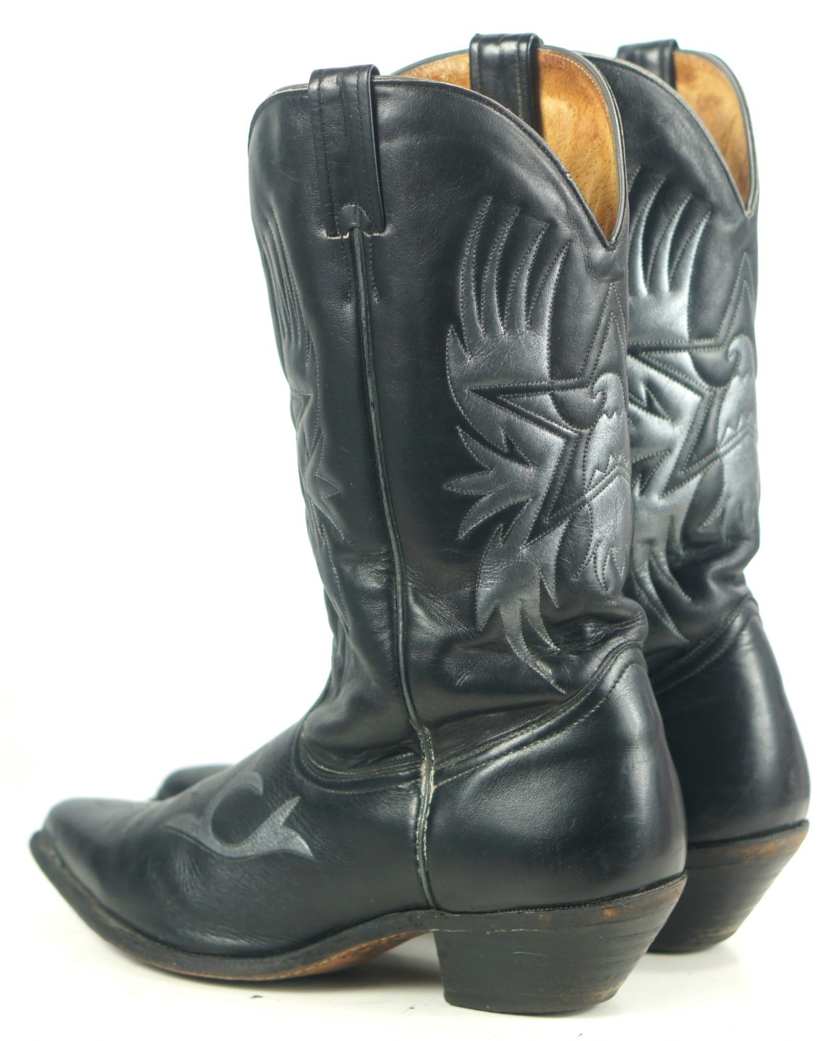Boulet Black Gray Leather Cowboy Boots Screamin Eagles Texas Stars Mens