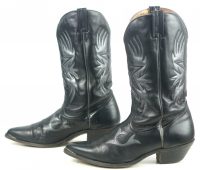 Boulet Black Leather Cowboy Western Boots American Eagles Stars Men