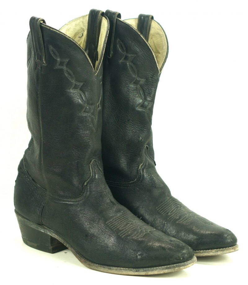 Abilene Black Elkskin Soft Cowboy Western Boots Vintage US Made Men