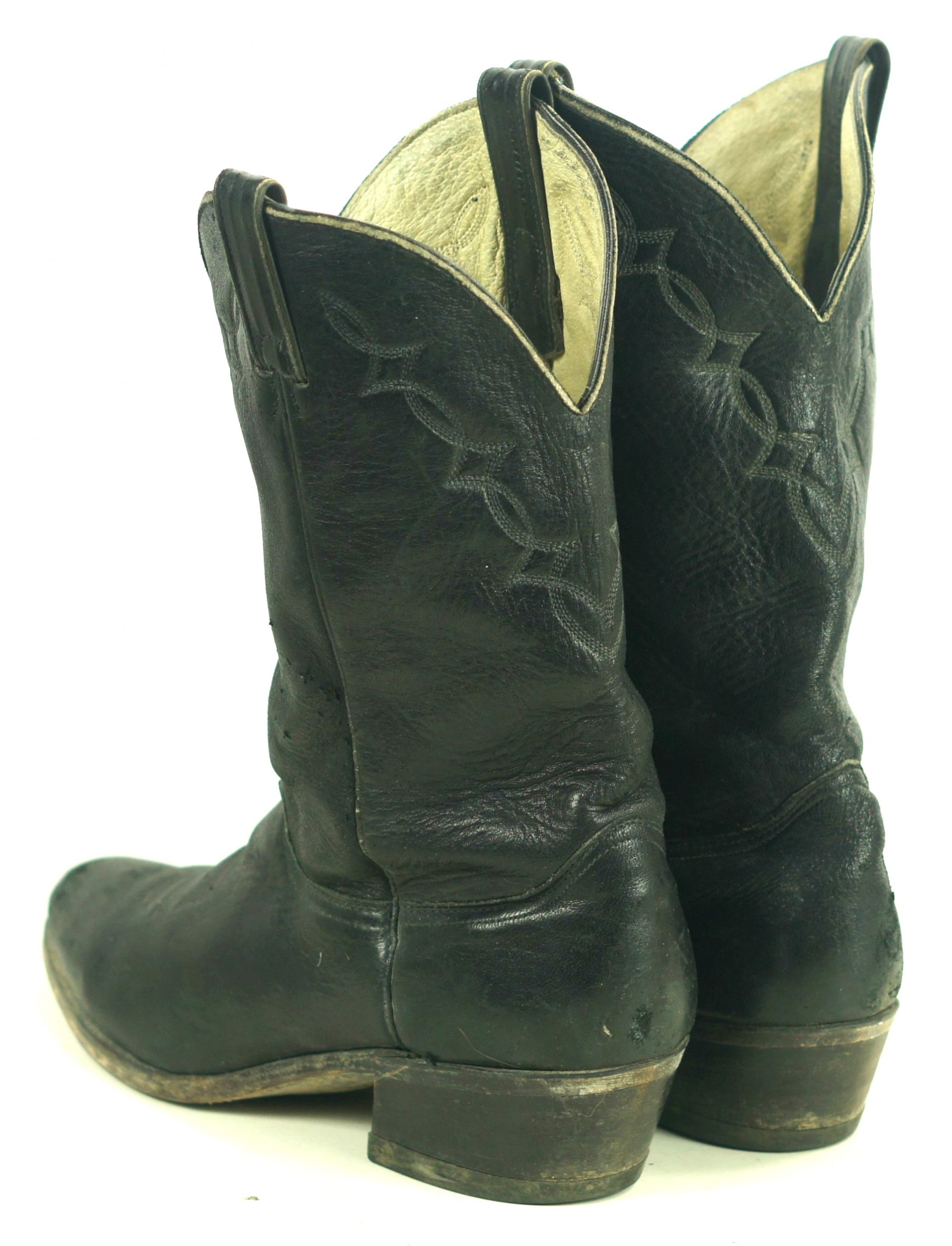 Abilene Black Elkskin Soft Cowboy Western Boots Vintage US Made Men's