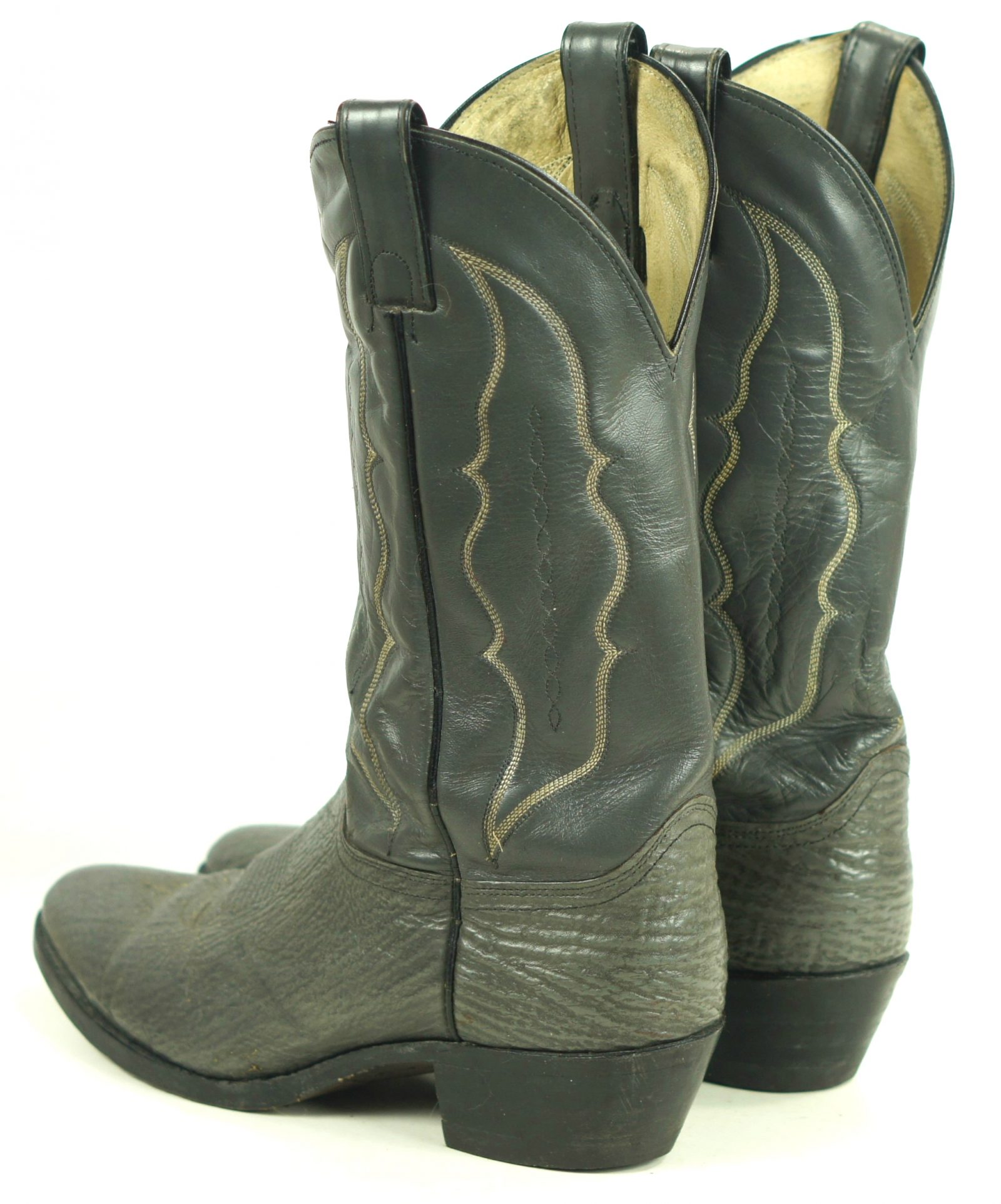 Abilene Dark Gray Sharkskin Cowboy Western Boots Vintage US Made Men