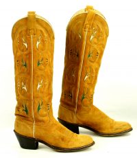 Acme 16-Inch Golden Roughout Suede Inlay Cowboy Boots Vintage US Made Womens (11)