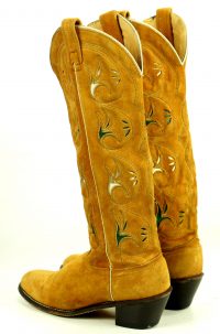 Acme 16-Inch Golden Roughout Suede Inlay Cowboy Boots Vintage US Made Womens (2)