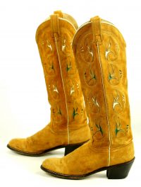 Acme 16-Inch Golden Roughout Suede Inlay Cowboy Boots Vintage US Made Womens (3)