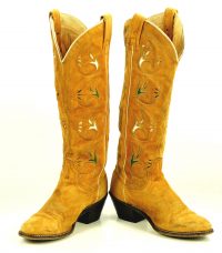 Acme 16-Inch Golden Roughout Suede Inlay Cowboy Boots Vintage US Made Womens (4)