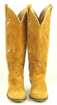 Acme 16-Inch Golden Roughout Suede Inlay Cowboy Boots Vintage US Made Womens (9)
