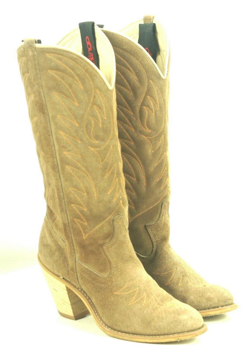 Acme Dingo Brown Roughout Suede Cowboy Boots Hi Heel Vintage US Made Women
