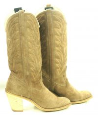 Acme Dingo Brown Roughout Suede Cowboy Boots Hi Heel Vintage US Made Women
