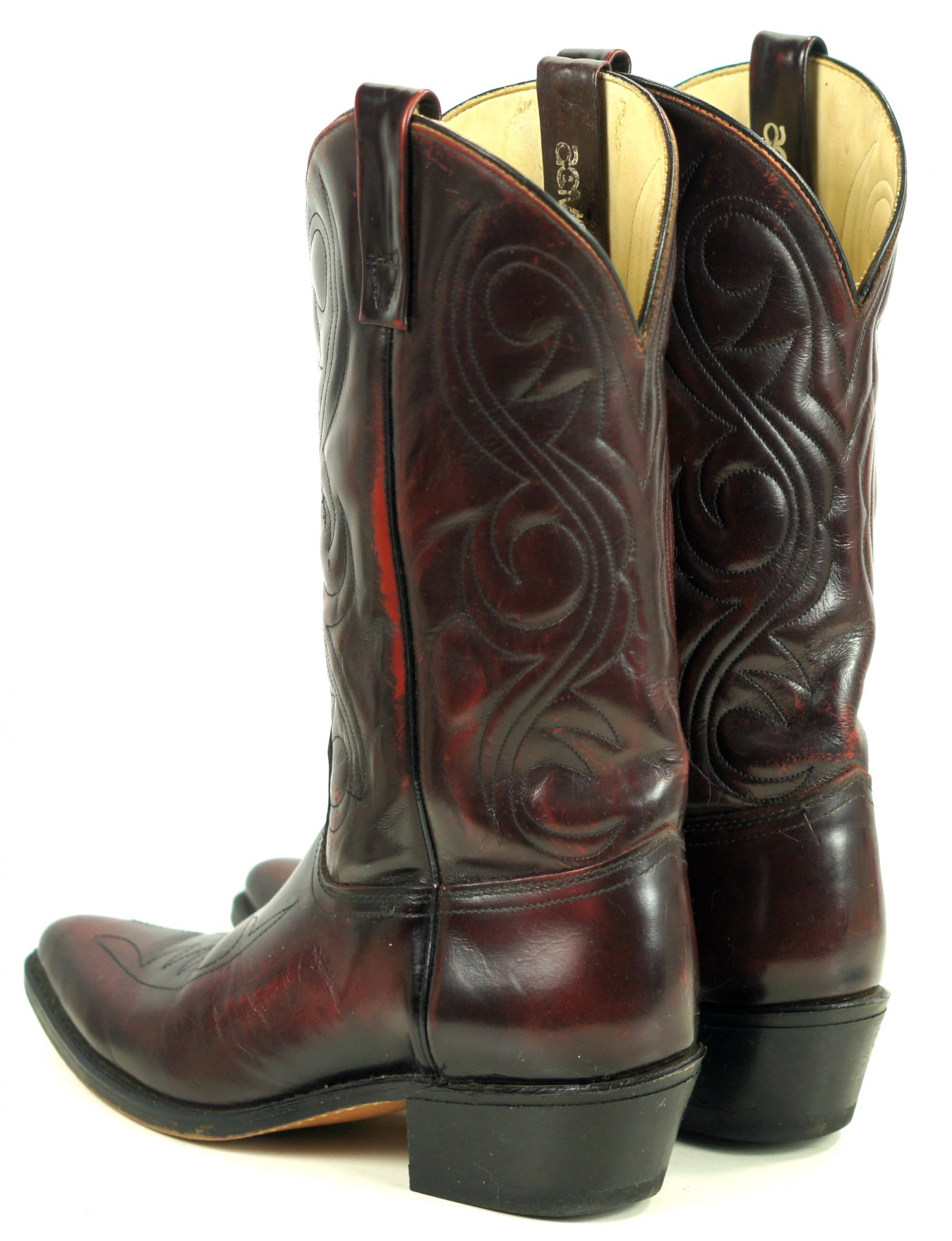 Acme Glossy Black Cherry Cowboy Boots Vintage USA Made Pointy Toe Men