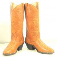 Acme Marbled Caramel Leather Tall Cowboy Boots Floral Vintage US Made Women