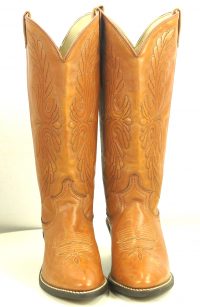 Acme Marbled Caramel Leather Tall Cowboy Boots Floral Vintage US Made Women
