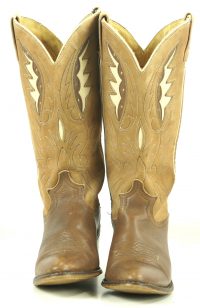 Acme Two-Tone Brown Leather Cowboy Boots Inlay Wings Vintage US Made Women (11)