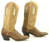 Acme Two-Tone Brown Leather Cowboy Boots Inlay Wings Vintage US Made Women (2)