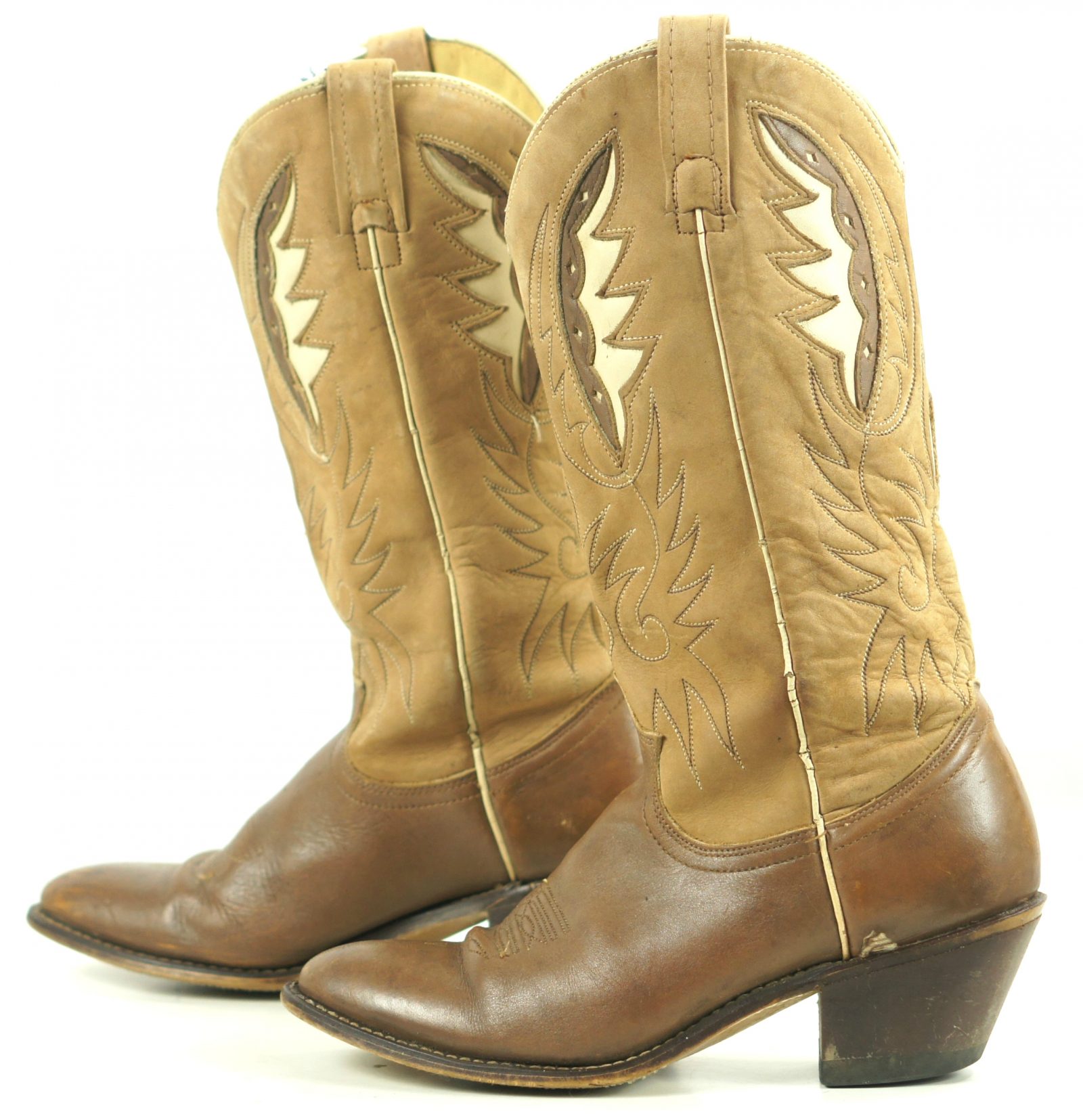 Acme Two-Tone Brown Leather Cowboy Boots Inlay Wings Vintage US Made Women (5)