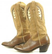 Acme Two-Tone Brown Leather Cowboy Boots Inlay Wings Vintage US Made Women (5)