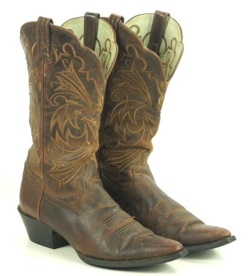 Ariat Distressed Brown Leather Cowboy Western Boots Wild Stitch Women