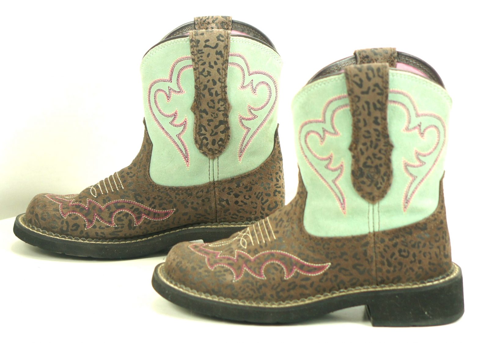 Ariat Fatbaby Harmony Mint Leopard Cowboy Riding Boots Discontinued Women