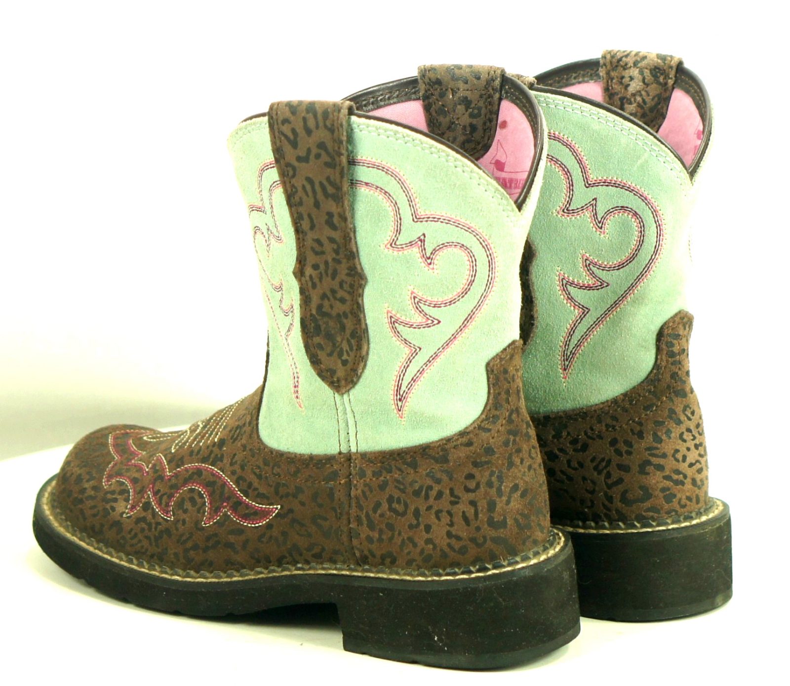 Ariat Fatbaby Harmony Mint Leopard Cowboy Riding Boots Discontinued Women