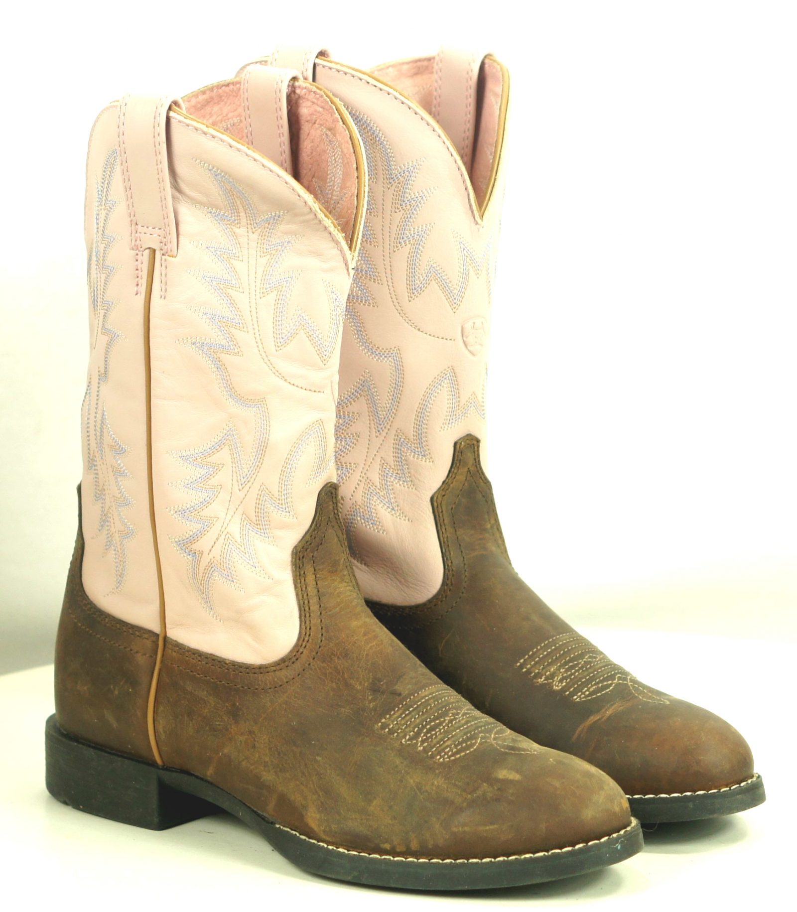 Ariat Pale Pink Brown Leather Cowboy Western Cowgirl Boots 10001603 Women