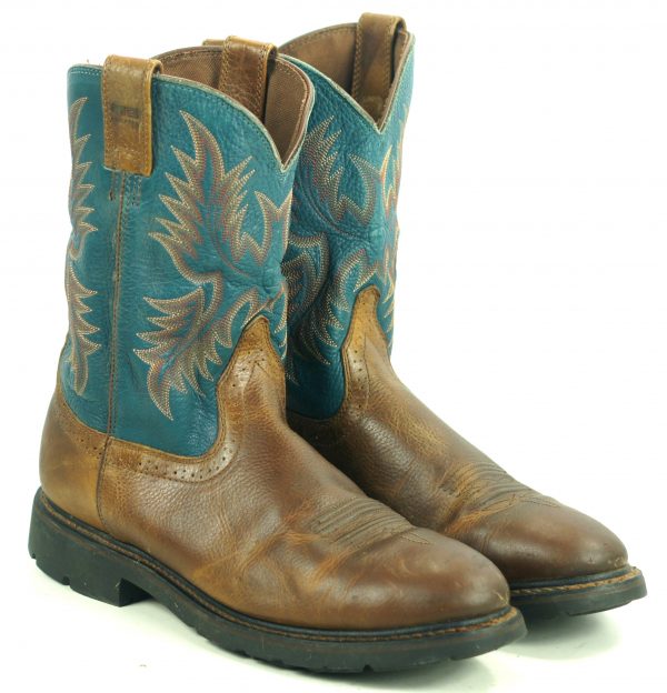 Ariat Sierra Teal Blue Brown Leather Roper Work Cowboy Boots 10002422 Men