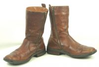 Born Brown Leather Short Biker Boots Square Toe Flat Top Zippers Men