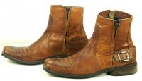 Bronx Brown Leather Biker Ankle Boots Double Zipper Buckling Strap Mens (6)