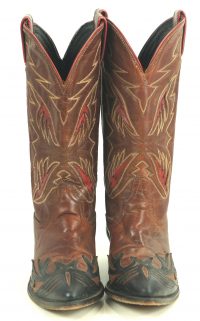 Code West Black Brown Cowboy Boots Red Inlays Wings Vintage 80S US Made Women