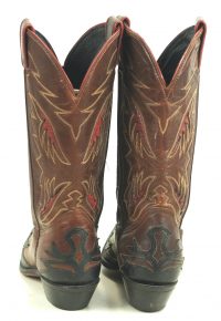 Code West Black Brown Cowboy Boots Red Inlays Wings Vintage 80S US Made Women