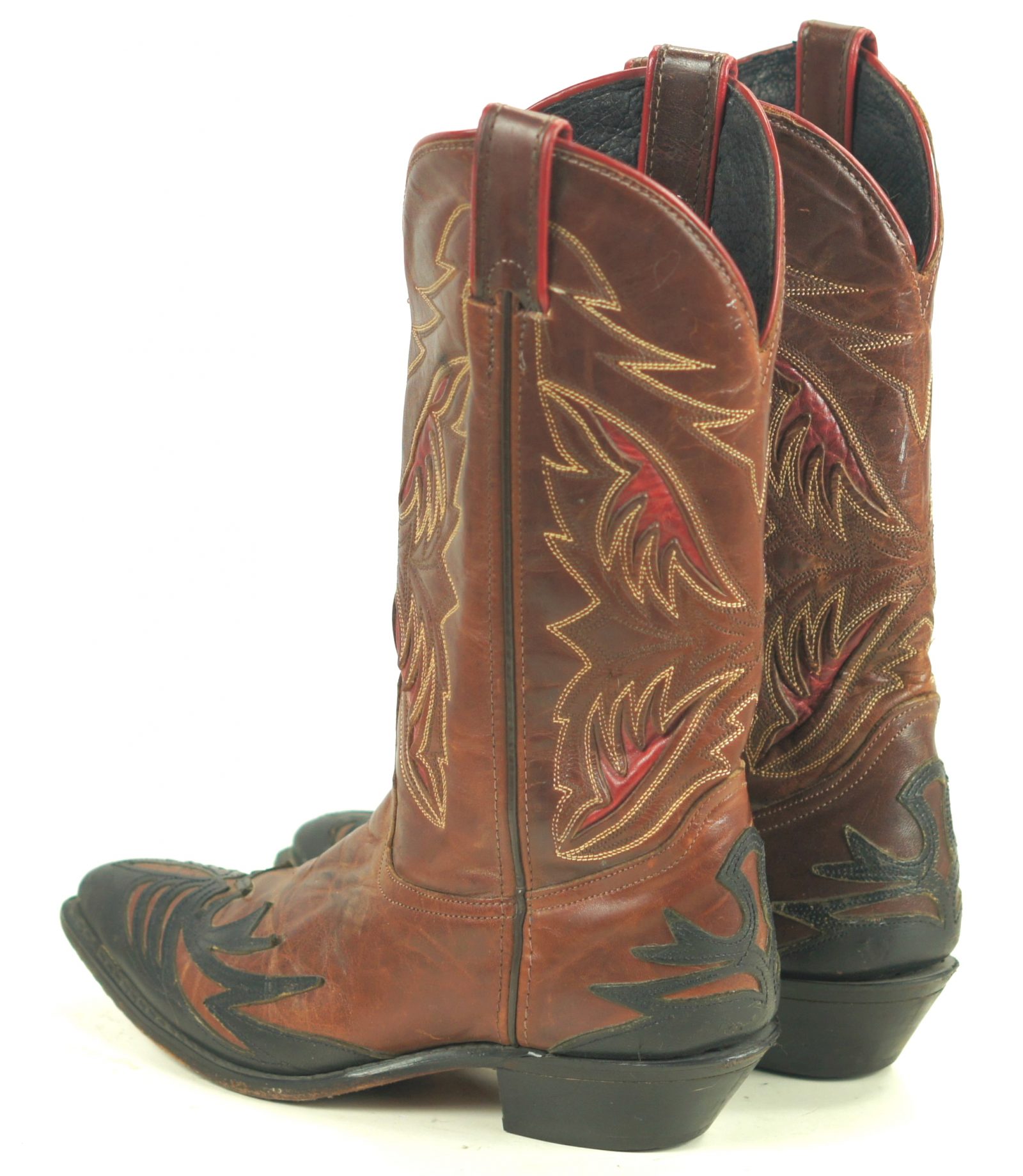 Code West Black Brown Cowboy Boots Red Inlays Wings Vintage 80S US Made Women