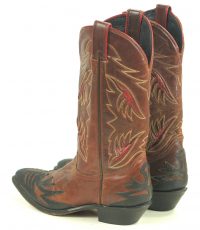 Code West Black Brown Cowboy Boots Red Inlays Wings Vintage 80S US Made Women