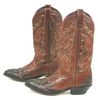 Code West Black Brown Cowboy Boots Red Inlays Wings Vintage 80S US Made Women