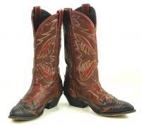 Code West Black Brown Cowboy Boots Red Inlays Wings Vintage 80S US Made Women