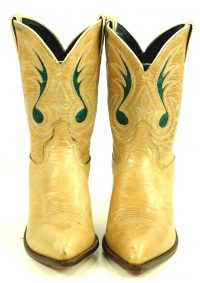 Code West Tan Ankle Cowboy Boots Inlay Green Music Note Vintage US Made Women