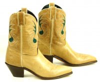 Code West Tan Ankle Cowboy Boots Inlay Green Music Note Vintage US Made Women