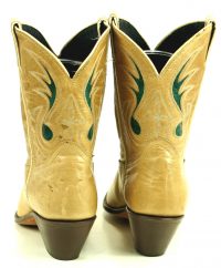 Code West Tan Ankle Cowboy Boots Inlay Green Music Note Vintage US Made Women
