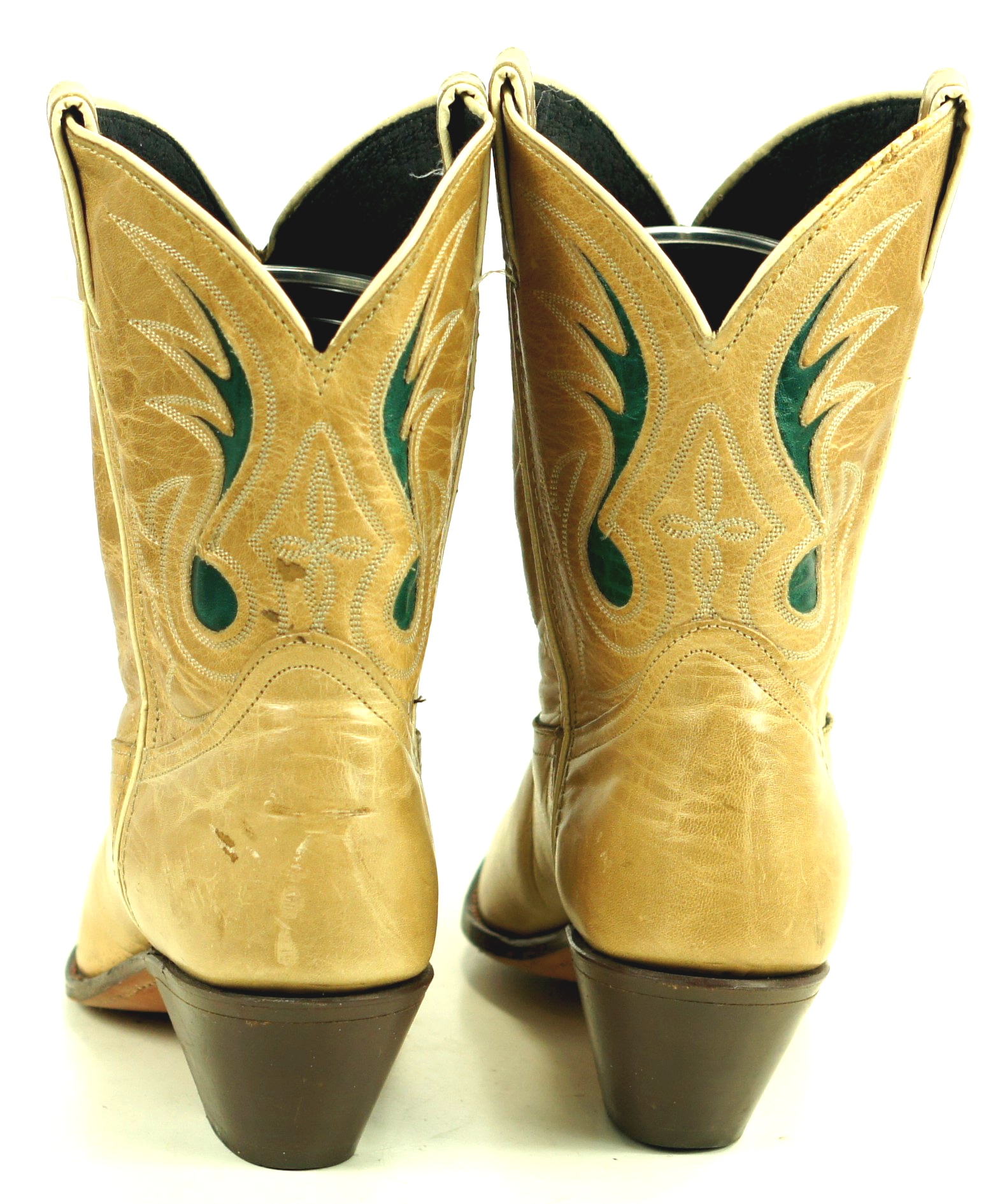 Code West Tan Ankle Cowboy Boots Inlay Green Music Note Vintage US Made Women