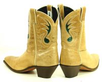 Code West Tan Ankle Cowboy Boots Inlay Green Music Note Vintage US Made Women
