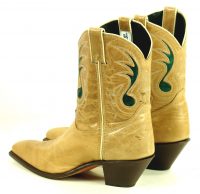 Code West Tan Ankle Cowboy Boots Inlay Green Music Note Vintage US Made Women
