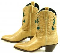 Code West Tan Ankle Cowboy Boots Inlay Green Music Note Vintage US Made Women