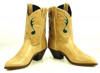 Code West Tan Ankle Cowboy Boots Inlay Green Music Note Vintage US Made Women