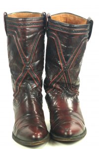 Dan Post Black Cherry Stovepipe Cowboy Boots Raised X Piping Spain Men