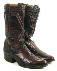 Dan Post Black Cherry Stovepipe Cowboy Boots Raised X Piping Spain Men