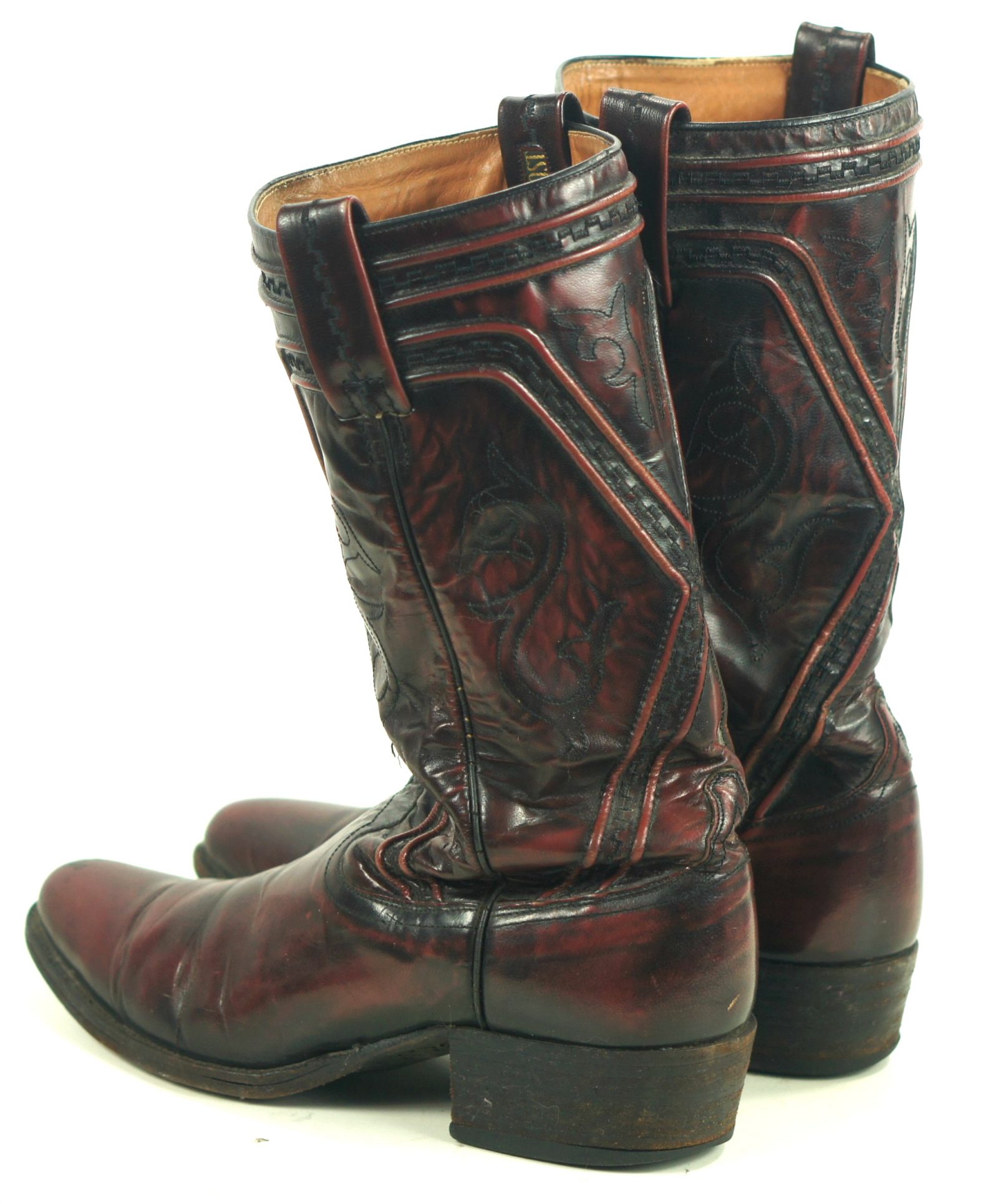 Dan Post Black Cherry Stovepipe Cowboy Boots Raised X Piping Spain Men
