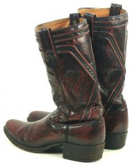 Dan Post Black Cherry Stovepipe Cowboy Boots Raised X Piping Spain Men