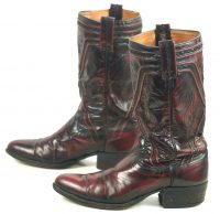 Dan Post Black Cherry Stovepipe Cowboy Boots Raised X Piping Spain Men