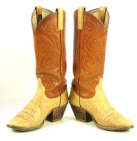 Dan Post Brown And Bone Leather Cowboy Boots Vintage 80s US Made Women